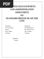 Nursing Manangement and Administration Assignment ON Standard Protocol of The Unit