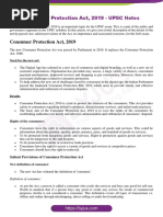 Consumer Protection Act, 2019 - UPSC Notes