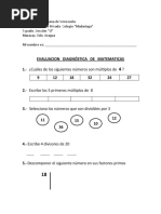 Evaluacion Diagnostica de Matematica 5 Grado