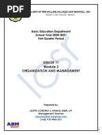 Grade 11 Organization and Management: Basic Education Department School Year 2020-2021 First Quarter Period