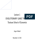 Evolutionary Game Theory Toulouse School of Economics: J Orgen Weibull