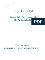 Gage College: Course Title: Entrepreneurship By: Amdemicheal B