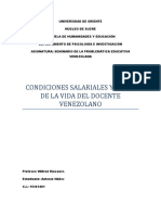 Condiciones Salariales y Costo de La Vida Del Docente Venezolano