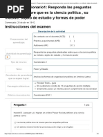 Examen - (AAB01) Cuestionario1 - Responda Las Preguntas Planteadas Sobre Que Es La Ciencia Política, Su Método, Objeto de Estudio y Formas de Poder