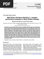 Malt Barley (Hordeum Distichon L.) Varieties Performance Evaluation in North Shewa, Ethiopia