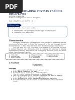 Lesson 5 Outlines Reading Texts in Various Disciplines