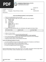 SA-2 Revision Worksheet Grade 9 - Physical Features of India