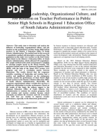 The Effect of Leadership, Organizational Culture, and Job Rotation On Teacher Performance in Public Senior High Schools in Regional 1 Education Office of South Jakarta Administrative City