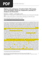 Higher-Order Phylogeny of Modern Birds Comparative Anatomy Bradley