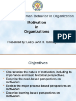 Motivation in Organizations: EDUC 212: Human Behavior in Organization