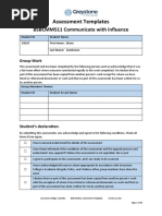 Assessment Templates: BSBCMM511 Communicate With Influence