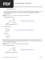 1 1 A (Base) (Height) BH 2 2 : Area of An Oblique Triangle - Side Angle Side Area of A Triangle