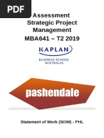 Assessment Strategic Project Management MBA641 - T2 2019: Statement of Work (SOW) - PHL