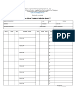 Blood Transfusion Sheet: Metro Pagadian Specialist Hospital, Inc