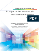 Reporte de Lectura El Papel de Las Técnicas y La Relación Entre Maestro-Alumno