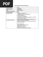 Especificaciones Técnicas de Monitor