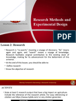 Research Methods and Experimental Design: Moving Forward in Becoming A Research University