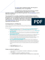 Comparison of Means: Hypothesis Testing