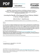 Assessing The Benefits of The Integrated Project Delivery Method: A Survey of Expert Opinions Assessing The Benefits of The Integrated Project Delivery Method: A Survey of Expert Opinions