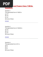 Exponents and Powers Class 7 MCQs