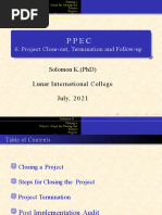 Solomon K. (PHD) Lunar International College July, 2 0 2 1: 6. Project Close-Out, Termination and Follow-Up