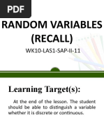 Random Variables (Recall) : WK10-LAS1-SAP-II-11