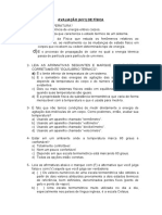 Avaliação Sobre Temperatura e Escalas Termométricas