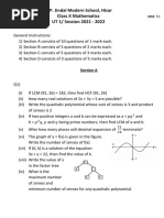 O.P. Jindal Modern School, Hisar Class X Mathematics UT 1/ Session 2021 - 2022