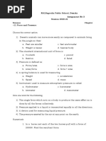 Assignment Force and Pressure and Answer Key