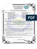 Republic of The Philippines Province of Agusan Del Norte City of Cabadbaran Barangay Caasinan Office of The Sangguniang Barangay