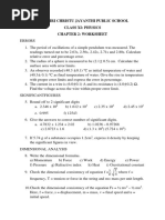 Rajagiri Christu Jayanthi Public School Class Xi: Physics Chapter 2: Worksheet