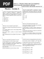 Physics - Section A: Mock Test # 1 - Physics Class 11Th (14 Chapters) - Ncert Back Exercise (Converted To MCQS)