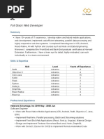 Full Stack Web Developer: Skill Level Year/s of Experience