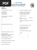 Examen de Ciencia y Tecnología - 2 Do 4to Bimestre