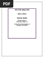 Vector Analysis 2021-2022 Sanoar Molla: Assistant Professor Rammohan College, CU Whatsapp: 9163530503