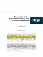 Carta Del Obispo Baltasar de Covarrubias Sobre La Diócesis de Michoacán 1619