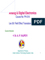 Analog & Digital Electronics: Course No: Ph-218 Lec-26: Field Effect Transistors (Fets)