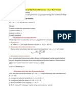 Persamaan Kuadrat Dan Sistem Persamaan Linear Dua Variabel