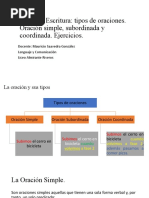 Taller de Escritura. Ejercicios de Tipos de Oraciones