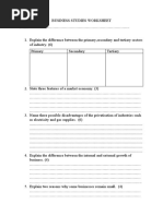 Business Studies Worksheet