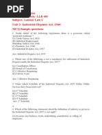 Unit 3 MCQ Labour Law