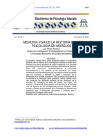 Memoria Viva de La Historia de La Psicología en Morelos