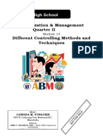 Senior High School: Organization & Management Quarter II Different Controlling Methods and Techniques