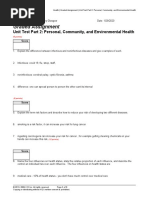 Graded Assignment: Unit Test Part 2: Personal, Community, and Environmental Health