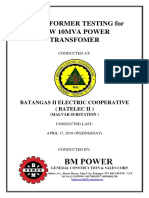 Transformer Testing For New 10mva Power Transfomer: Batangas Ii Electric Cooperative (Batelec Ii)