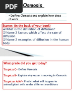 LO: - Define Osmosis and Explain How Does It Work: Starter: (In The Back of Your Book)