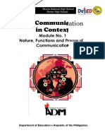 Oral Communi in Contex Cation T: Module No. 1 Nature, Functions and P Communicatio Rocess of N