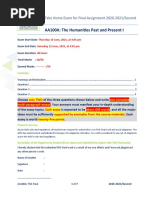 AA100A: The Humanities Past and Present I: Take Home Exam For Final Assignment 2020-2021/second