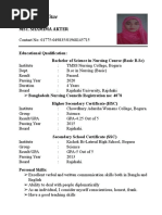 Curriculum Vitae Of: Mst. Shamima Akter