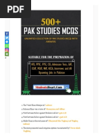 500 PAK Studies MCQs With Answers For Jobs in Pakistan